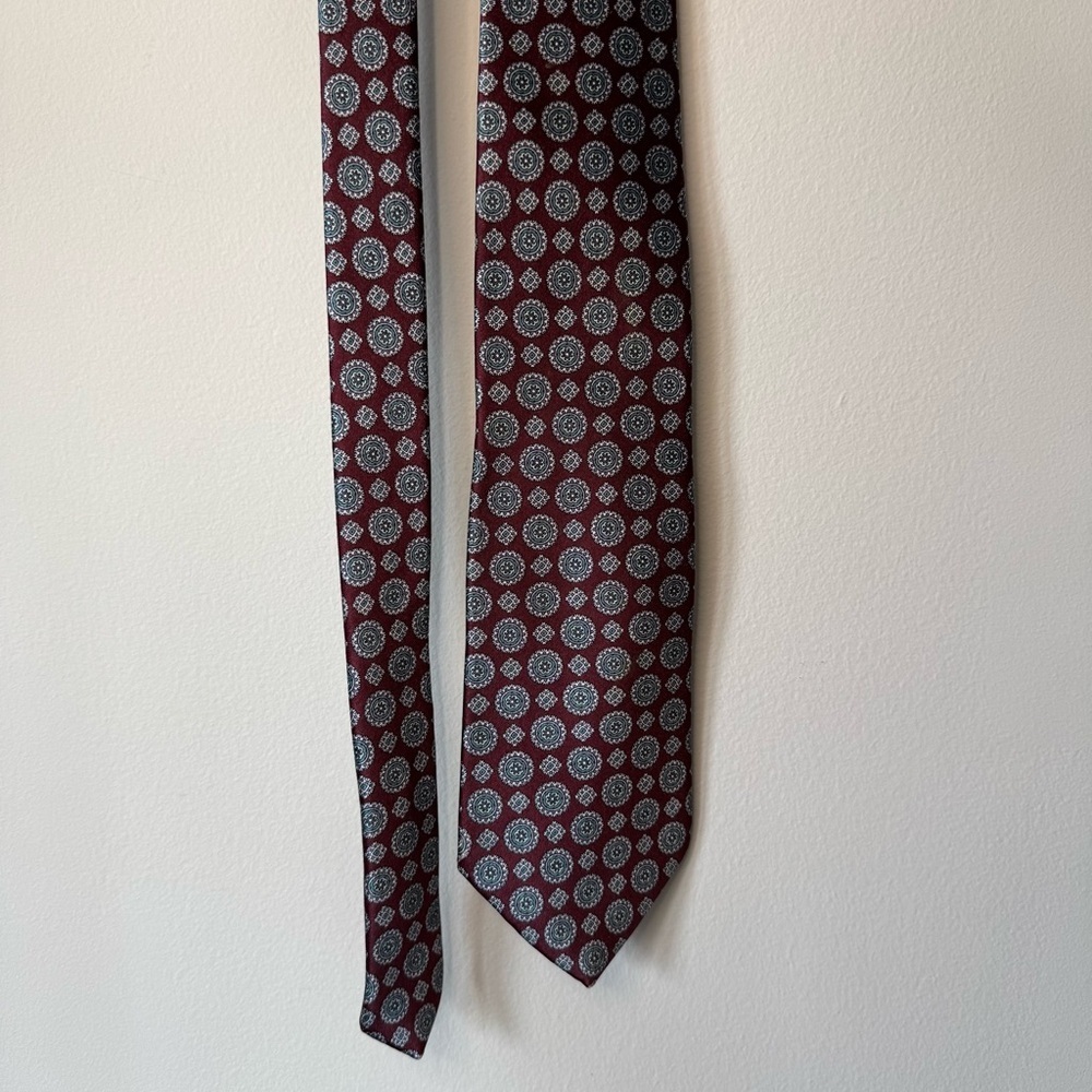 Oscar De La Renta Men’s‎ Silk Tie Couture Collection Red Navy Geometric Pattern
